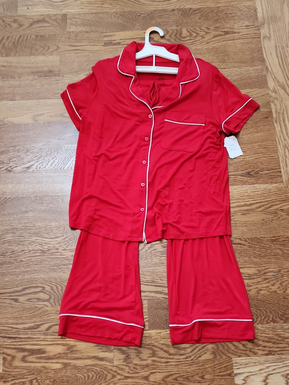 NWT Target Auden Cloud Knit Pajama Set Red SHORT Sleeve Cropped Pants Medium